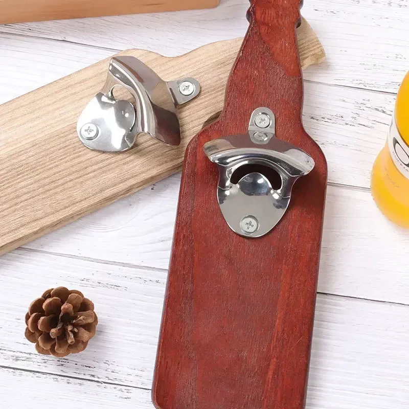 Wall Mounted Beer Bottle Opener Magnetic Vintage Wooden Beer Bottle Shape Corkscrew Vintage Style Wall Pendant Bar Home Decor