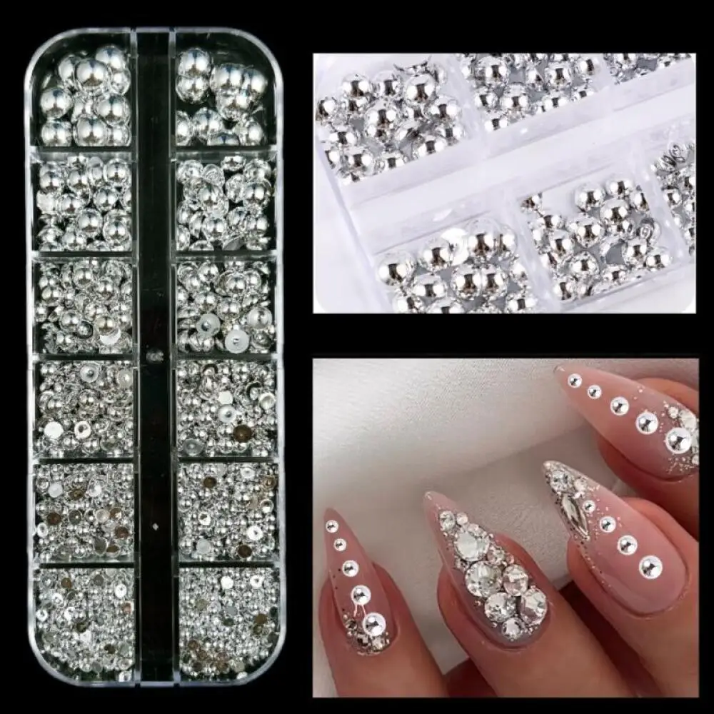 1 Box Künstliche Halbrunde Perlen-Nagelcharms, 3D Mehrfarbige Flachboden-Perlen-Nagelkunst-Dekorationen für DIY-Nägel – Detail 7