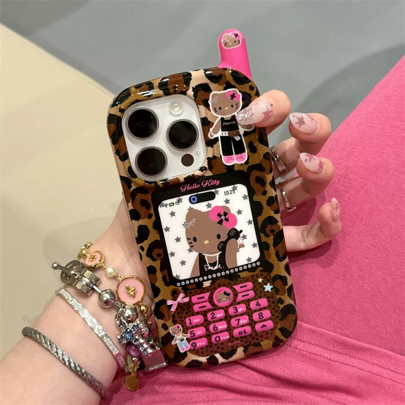 

Luxury leopard print Mobile phone Cute Cartoon Hello Kitty Long legged KT Phone Case For iPhone 12 13 14 15 16 17 Pro Max Cover