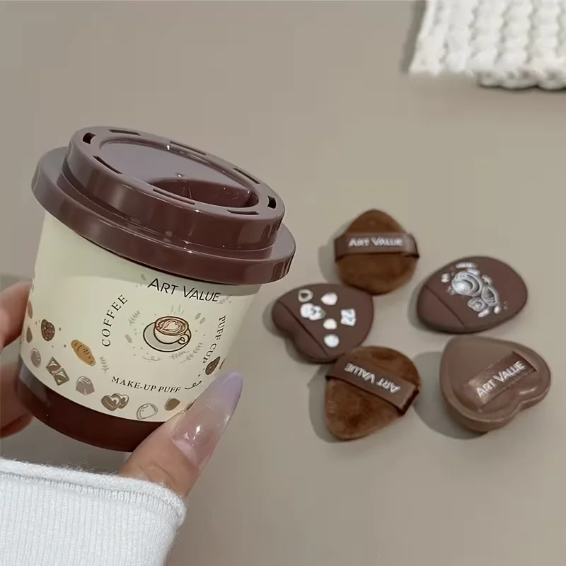 5PCS 미니 커피 파우더 퍼프 세트, 습식 및 건식 손가락 끝 스폰지, 부드러운 피부 친화적인 플로킹 메이크업 쿠션, 메이크업 도구