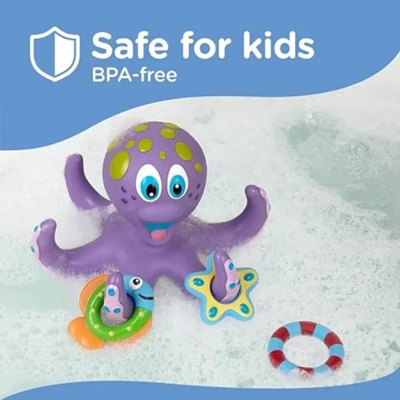 Rings Interactive for Bathroom Pool Bathtub Floating Purple Octopus Bath Toys for Toddlers with 3 Hoopla