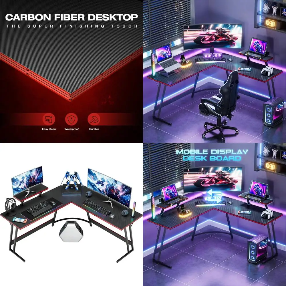 

Large 51 L-Shaped PC Gaming Desk with Monitor Stand, Sturdy Home Office Workstation - Black