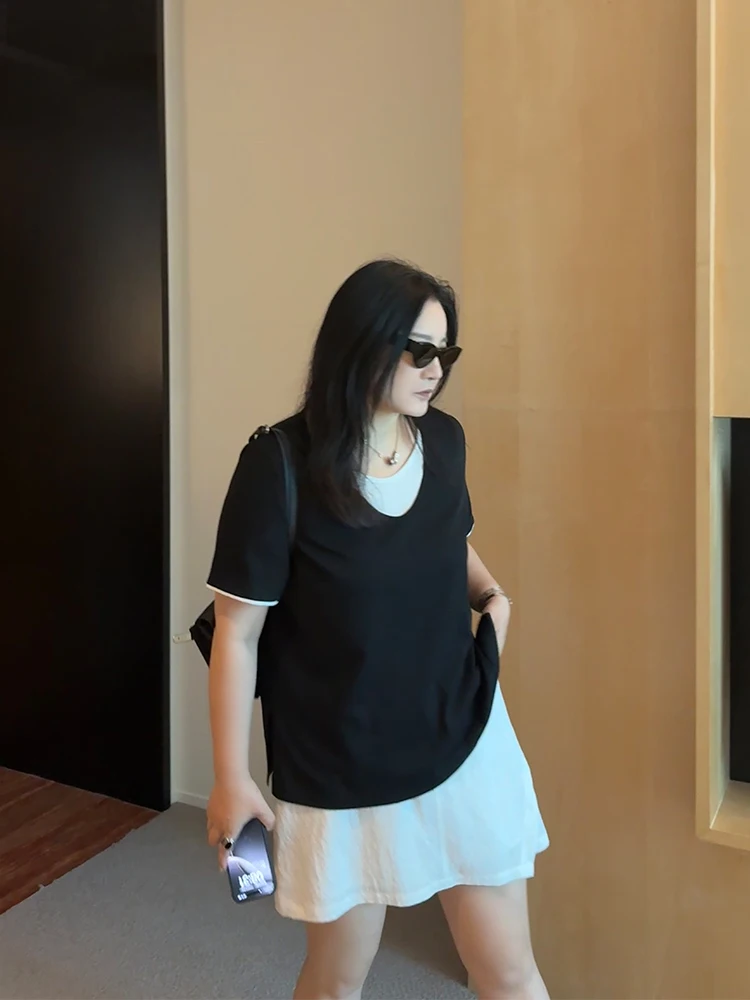 

Юбка с высокой талией асимметричного кроя, однотонная, простого дизайна, для женщин больших размеров. Избавит от однообразия в повседневной жизни.