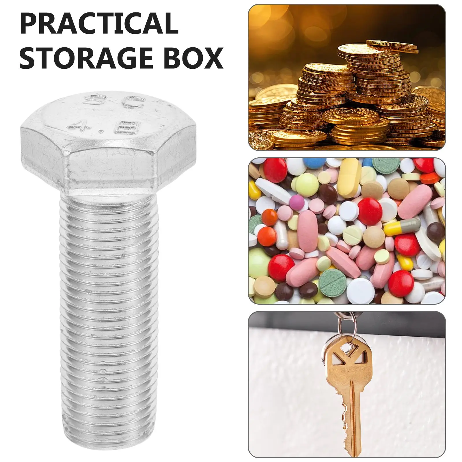 Silver Realistic Screw Storage Box Hidden Metal Container Camping Outdoor Activities Stash Secret Storage Bolt Shaped Durability