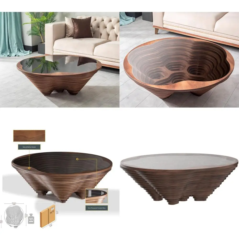 

Элегантный деревянный спиральный журнальный столик со стеклянной столешницей – дизайнерская ручная работа для гостиной, лаунж-зоны, офиса и декора кафе