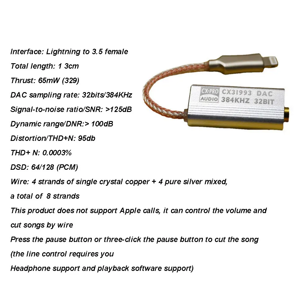 สำหรับ Ios 3.5มม.หูฟังสายออดิโออะแดปเตอร์ Amp ถอดรหัสสาย Dongle CX-PRO CX31993 DAC เสียง384KHZ 32BIT