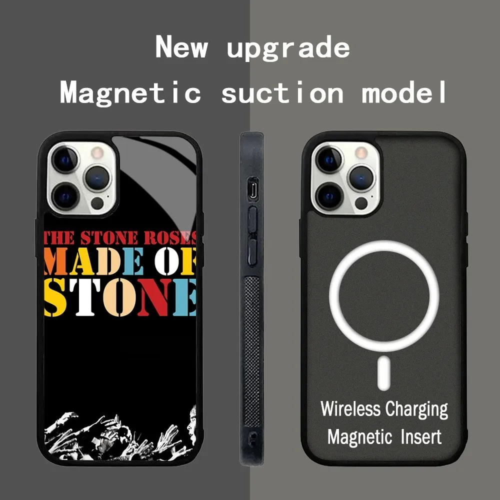 The Stone-R-Roses Phone Case Strong Magnetic For IPhone 15 14 13 Pro Max 11 12 Mini Mirror For Magsafe Wireless Charging Cover