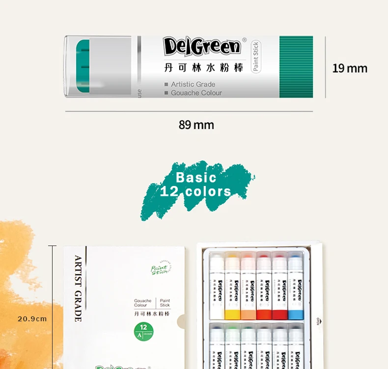 Professioneller fester Gouachestift, Basic/Macaron-Pastelle, Buntstifte, Malerei, Kinder, Zeichnen, Kunstbedarf, ungiftiger Wachsstift, DELGREEN – Detail 16