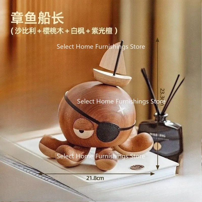Suitable for Handicrafts, Original Kamishiro Octopus Captain Piggy Bank Decoration Design, Solid Wood Decoration Gift