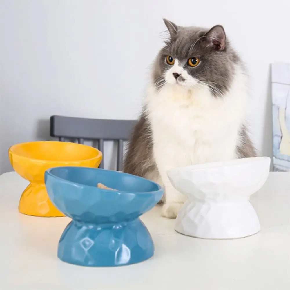 Ceramic Cat Bowl Slanted Mouth Creative Pet High Foot Bowl Non-slip Anti Tipping Pet Drinking Feeder Water Container