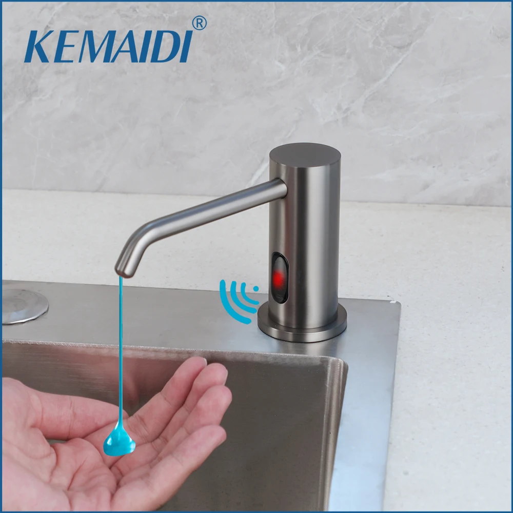 KEMAIDI Grey Brass Automatic Soap Dispenser Touchless Sensor Hand Sanitizer Big Shampoo Detergent Dispenser 500ml Commercial