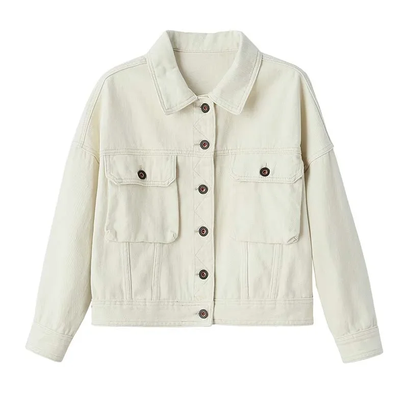 Veste en jean blanc laiteux indie pour femme, vêtements d'extérieur doux, revers chic, simple boutonnage, adt cowboy, nouvelle mode, printemps, automne, 2024