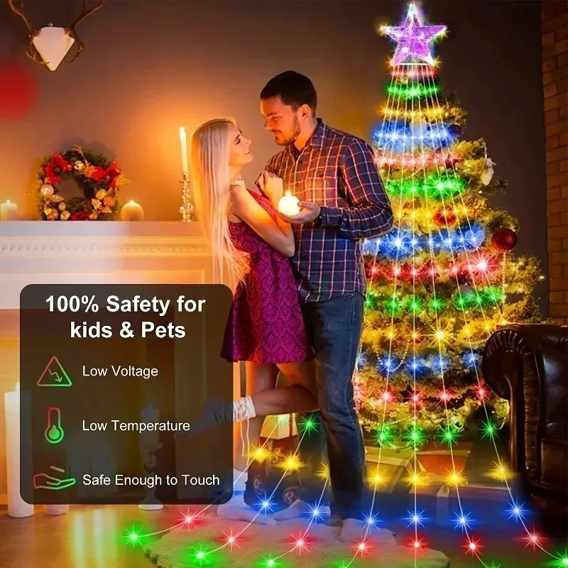 Star Waterfall String Lights 2M 200LED USB Powered 8 Modes Remote Control Lamp for Indoor Outdoor Xmas Party Home Decor