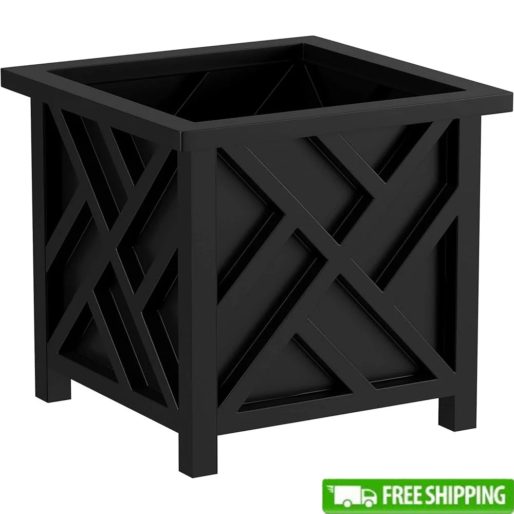 

Lattice Design Outdoor Planter Box 14.75 Inch Square Durable Polypropylene Pot Garden Patio Front Porch Decor
