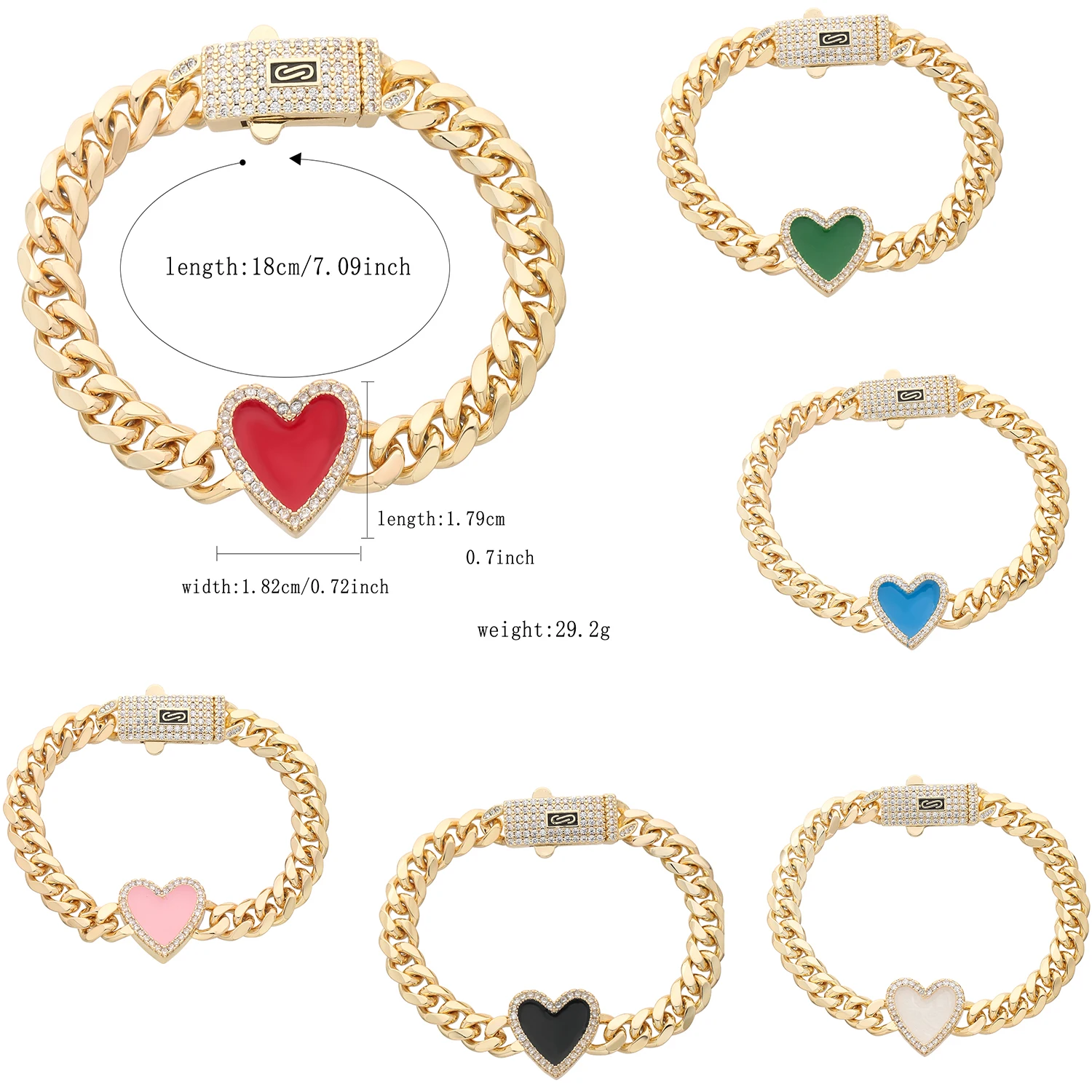 

Heart bracelet with diamonds Monaco girls style decorative chain 30g shiny girl bracelet