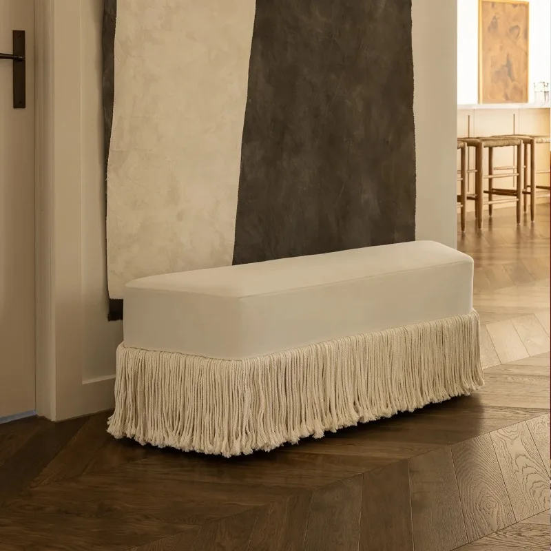 French vintage high-end fringed sofa stool vintage style entryway stool designer bedroom bedside bench for living room bedroom