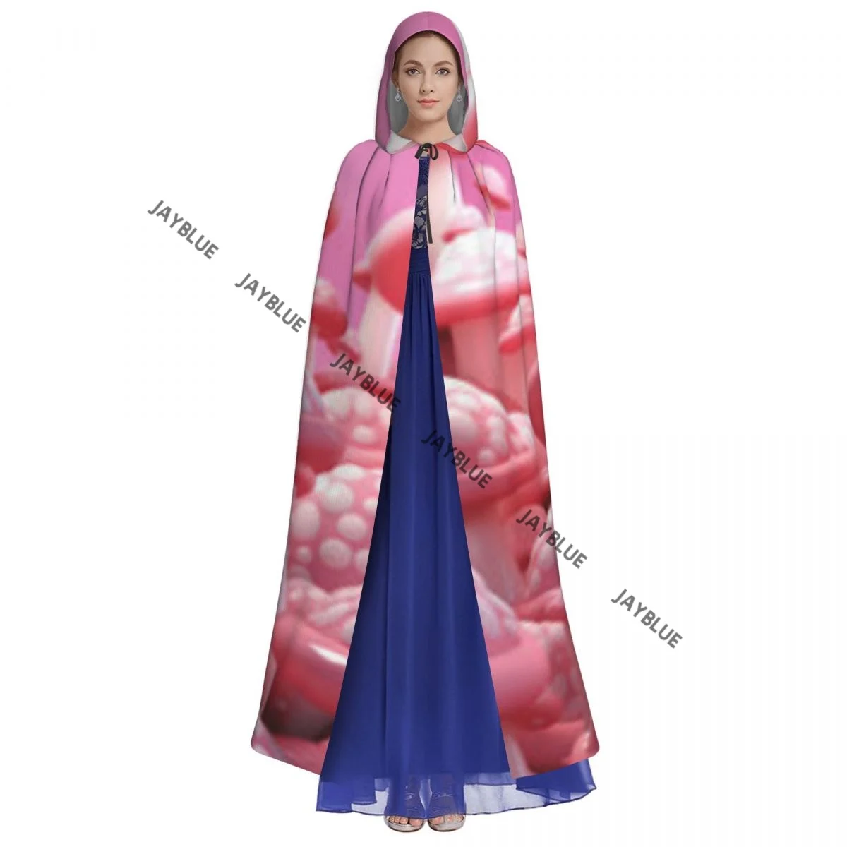 Mushrooms In Pink And White Colors Hooded Cloak Polyester Unisex Witch Cape Costume Accessory view 3