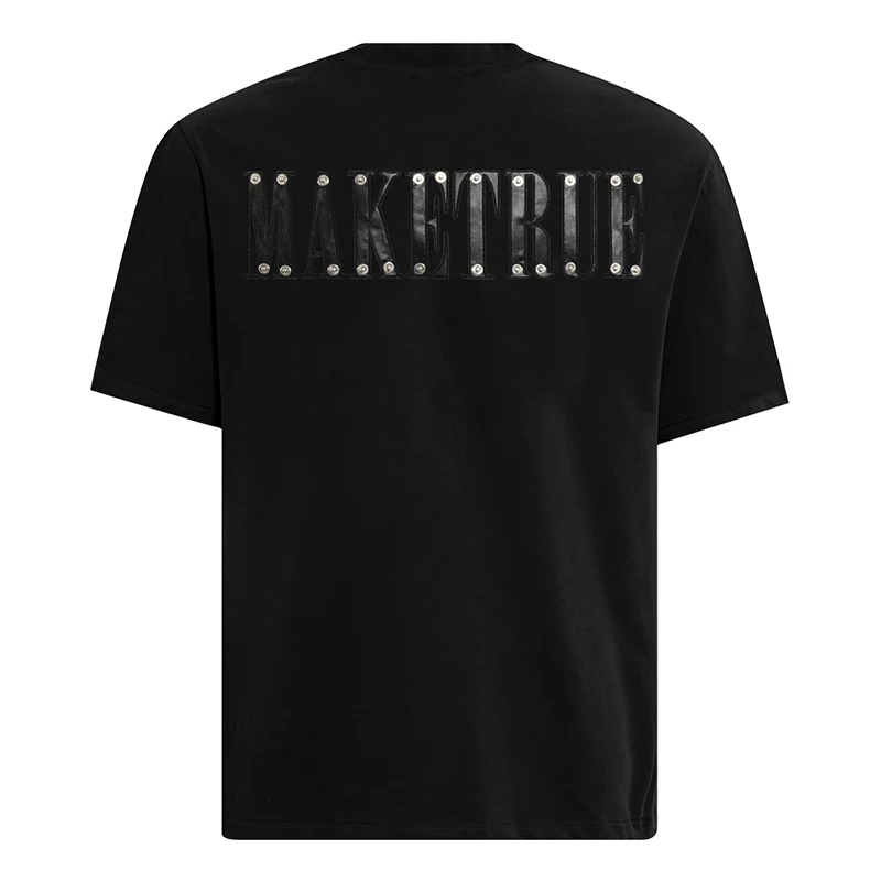 

Summer Mens Short Sleeve Tshirts Hip Hop Patch Embroidery Metal Studs T-Shirts 2025 Streetwear Harajuku Casual Cotton Tops Tees