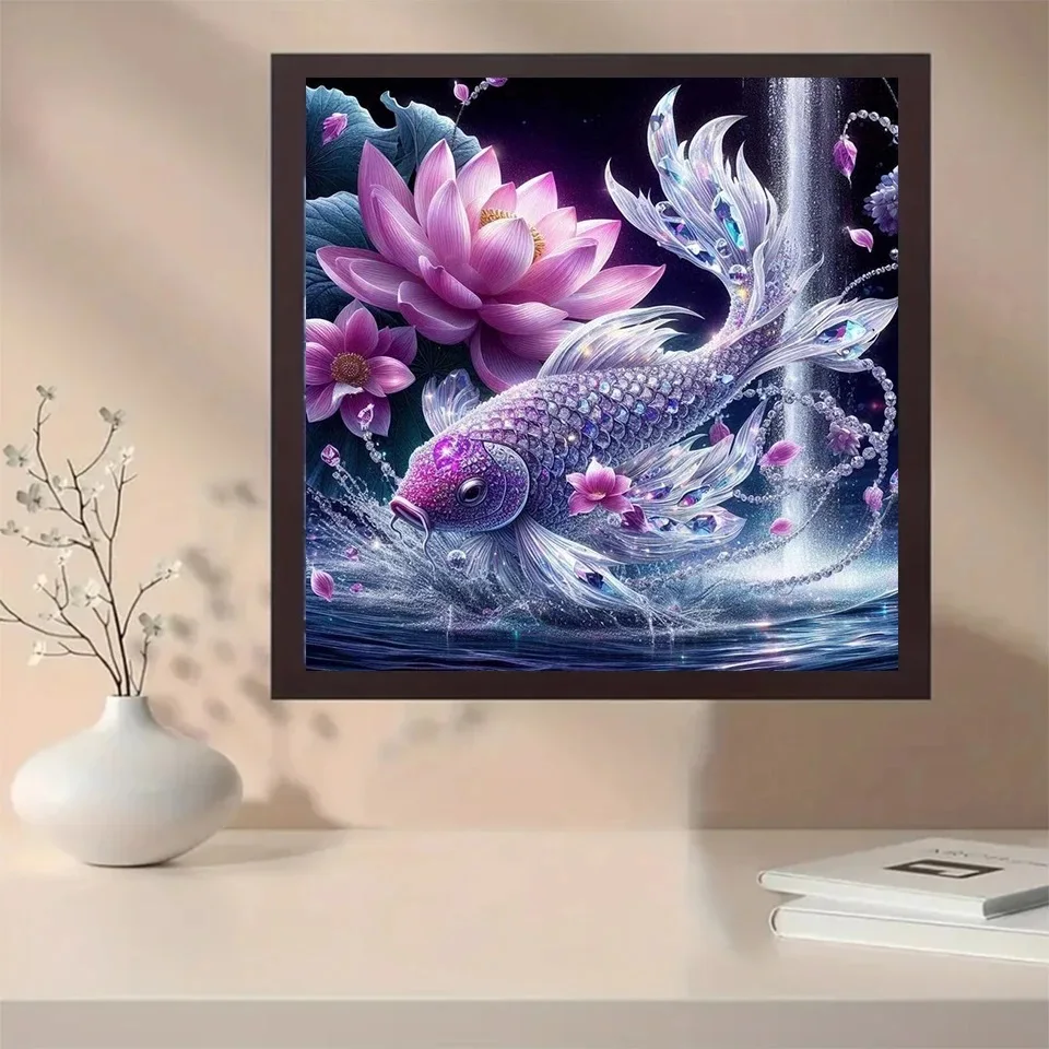 Amazing Carps Pond Lotus DIY Full Diamond Painting Sea ​​Wave Flower Fish Full Square Round Diamond Mosaic Cross Stitch Kits