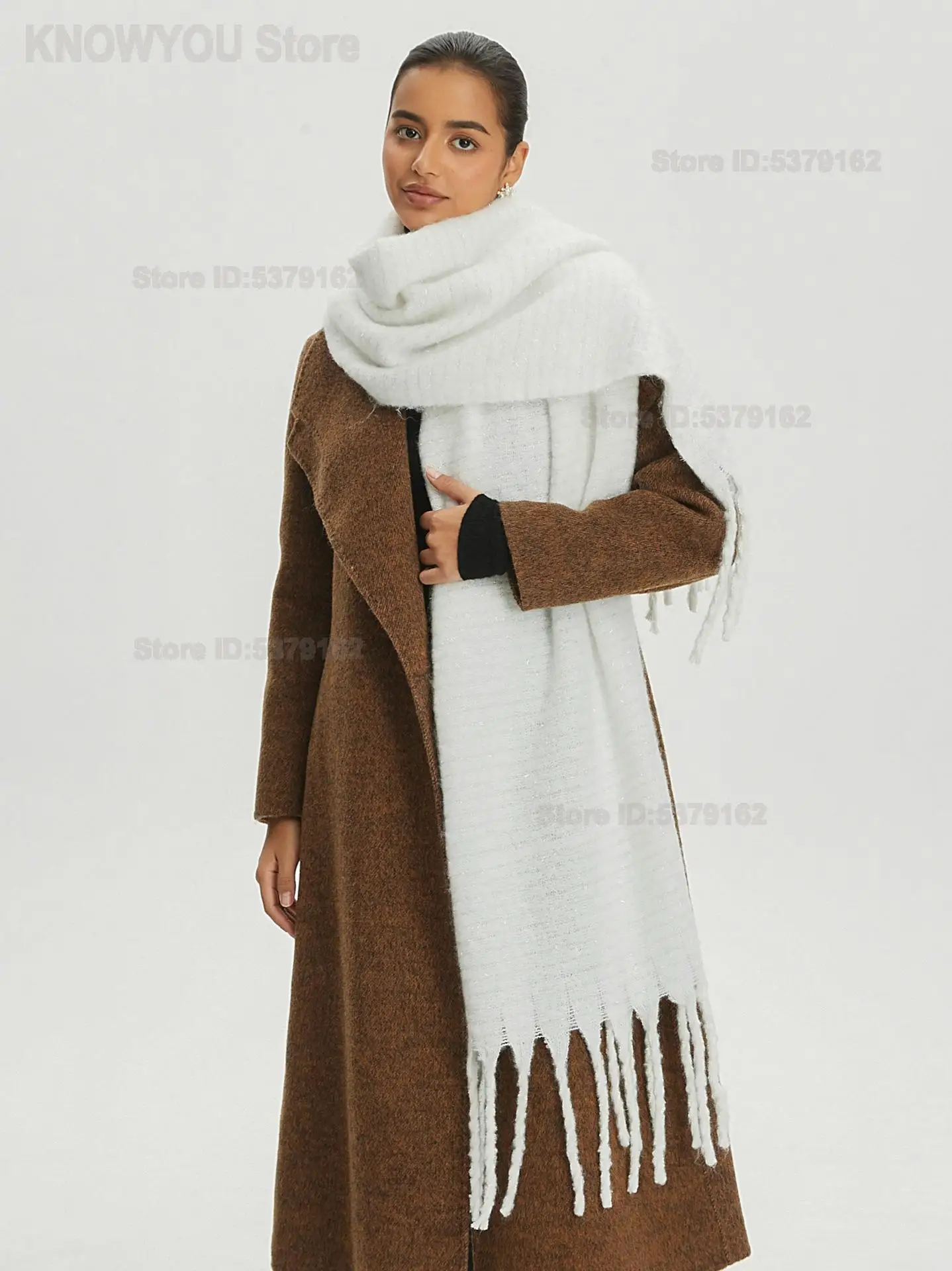 Women's Faux Mohair Loop Yarn Shawl Thick Warm White Neck Wrap, Shiny Yarn Scarf, Autumn/winter New Arrival