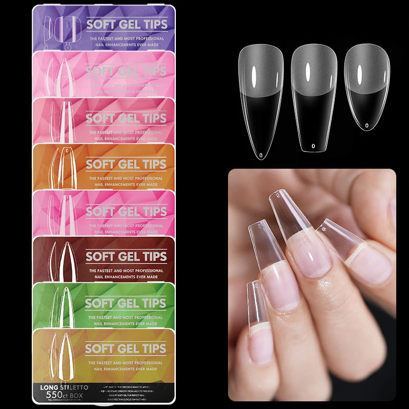 120/240/550pcs Extension de faux ongles Gel souple pointes d'ongle couverture complète cercueil amande forme ovale pointes d'ongle demi-mat Gel faux ongles