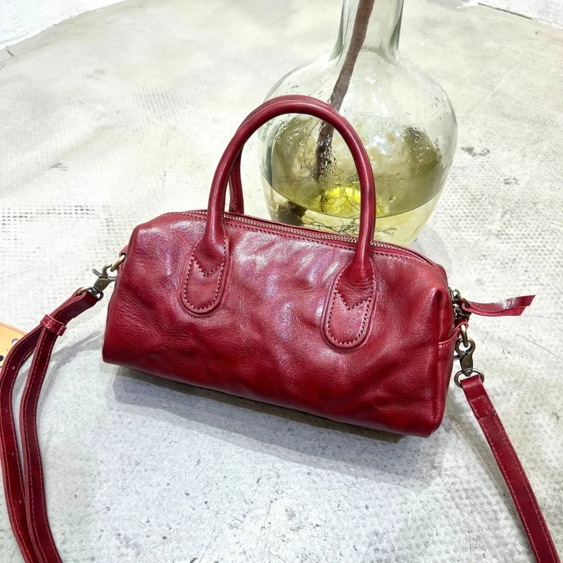 

Genuine Leather Women's Handbag Vintage Multi-use Vegetable-Tanned Cowhide Tote Shoulder Bag Crossbody Bag Lady Top-Handle Bags