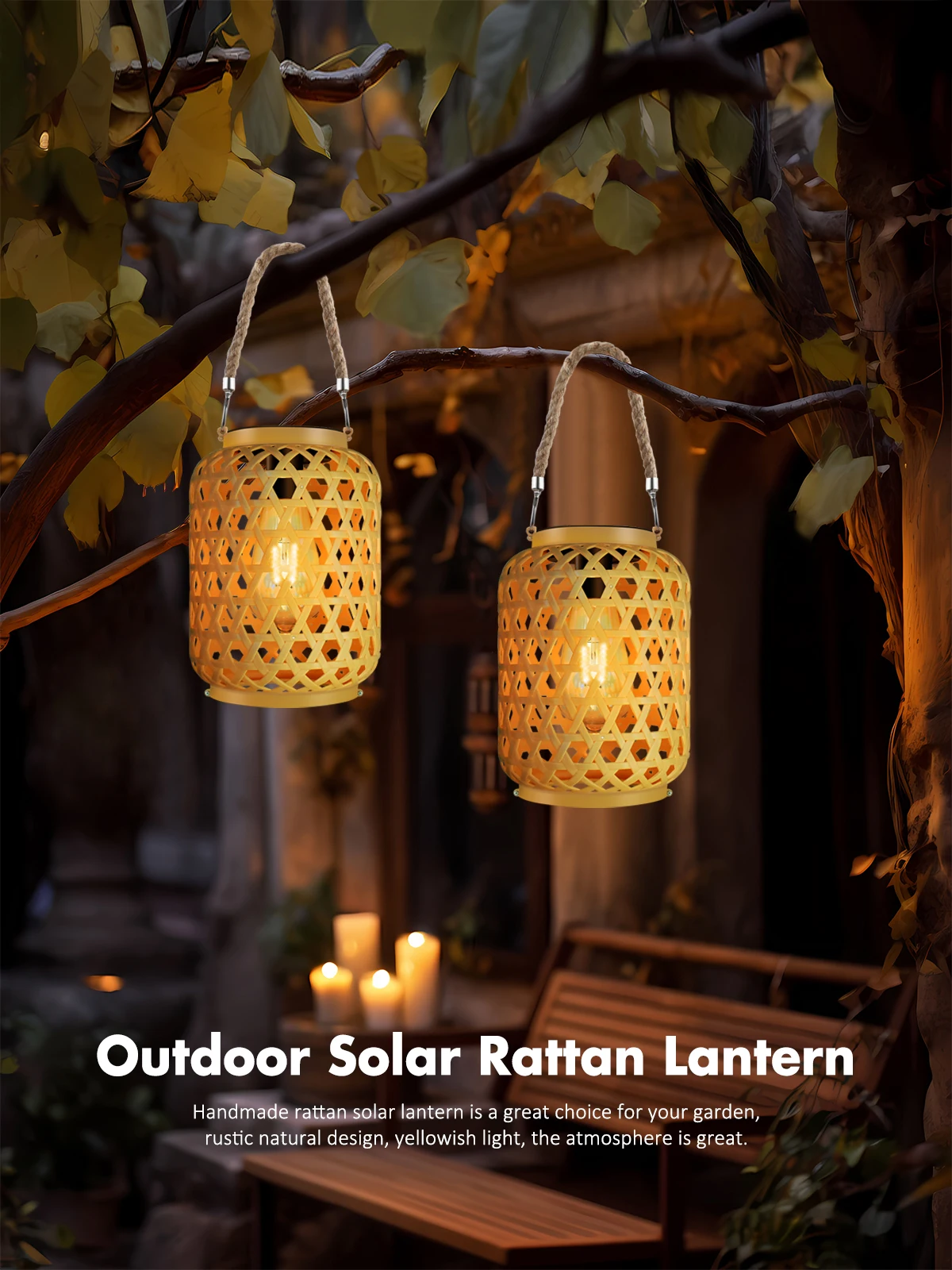 NordicLoom solar lantern with warm visible Edison bulb sitting on a wooden outdoor table