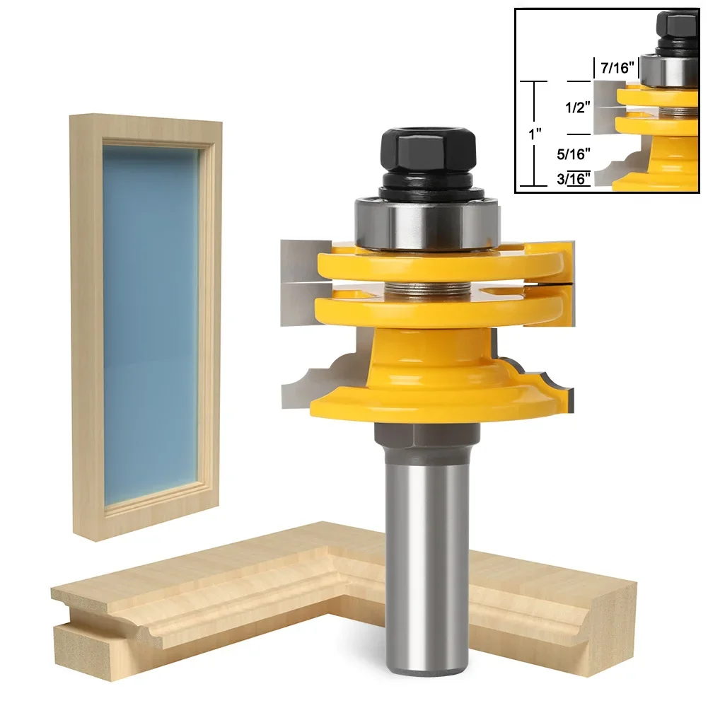 

1PC 1/2" 12.7MM 8MM Shank Milling Cutter Wood Carving Glass Door Rail & Stile Reversible Router Bit Woodworking Cutting Tool