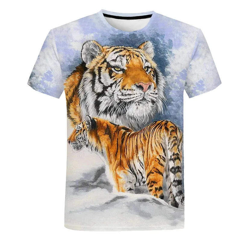 Children Summer Tiger Short Sleeves Cartoon Breathable Clothes for Boys Girls Kids Tee Harajuku T-shirt Clothing Kids Size 3-14T