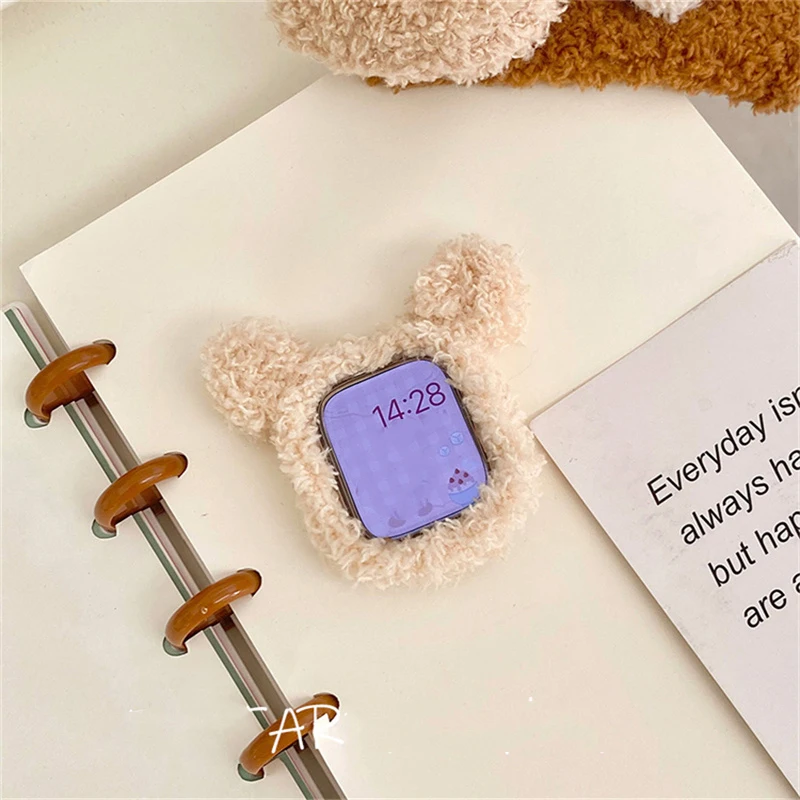 Bracelet élastique en peluche mignonne coréenne pour Apple Watch, bracelet de cheveux et étui ours pour Apple Watch 10 Ultra, 9, 8, 7, SE, 42mm, 46mm, 49mm, 45mm, 40mm, 41mm