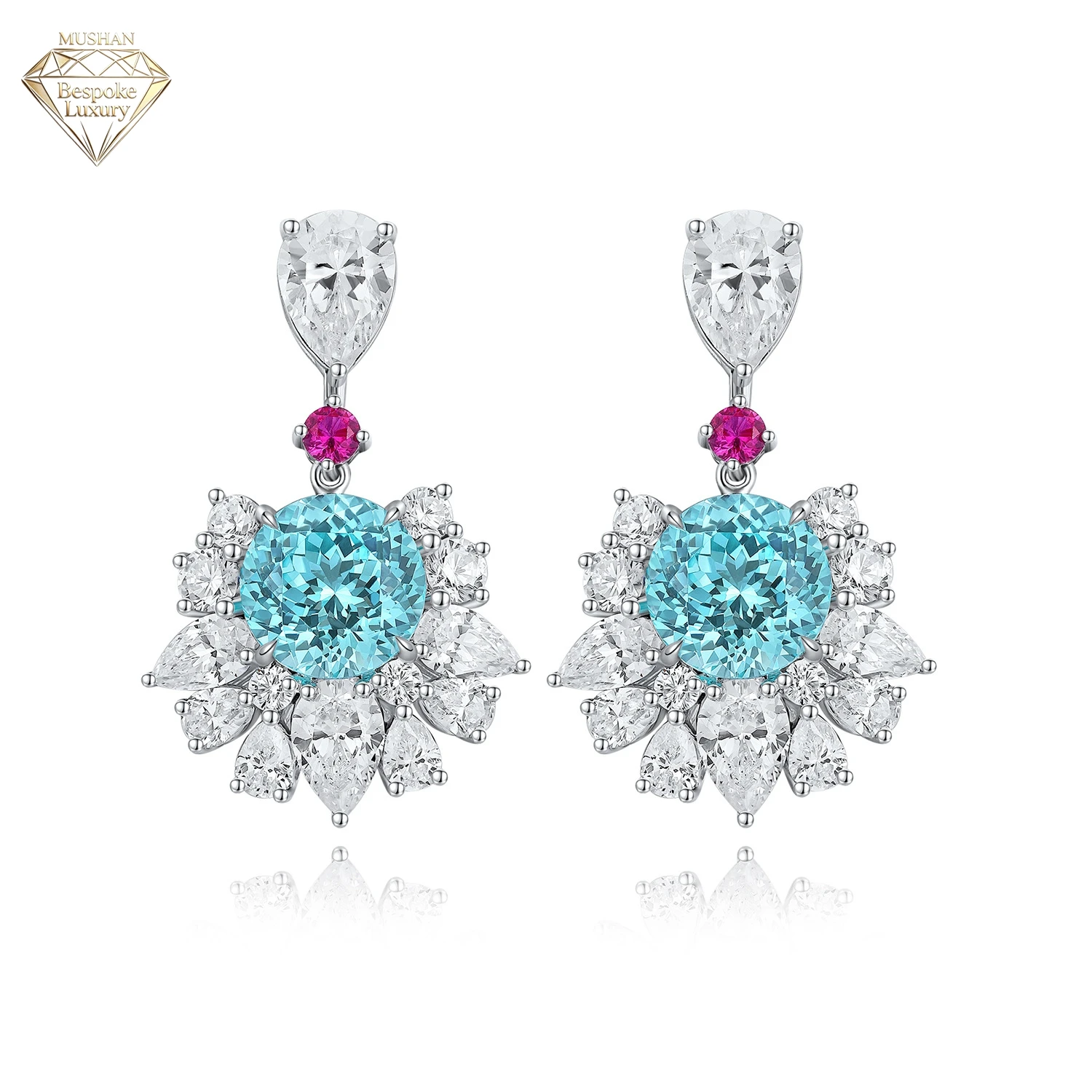 MuShan Luxury Jewelry 925 Sterling Silver Earrings Lab Grown Ruby Heart Evening Wear for Women 18K Gold Plated Anniversary Earri