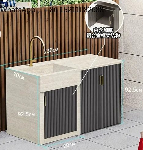 SCY outdoor marble washing machine cabinet integrated balcony household laundry pool with rubbing board garden stone wash basin