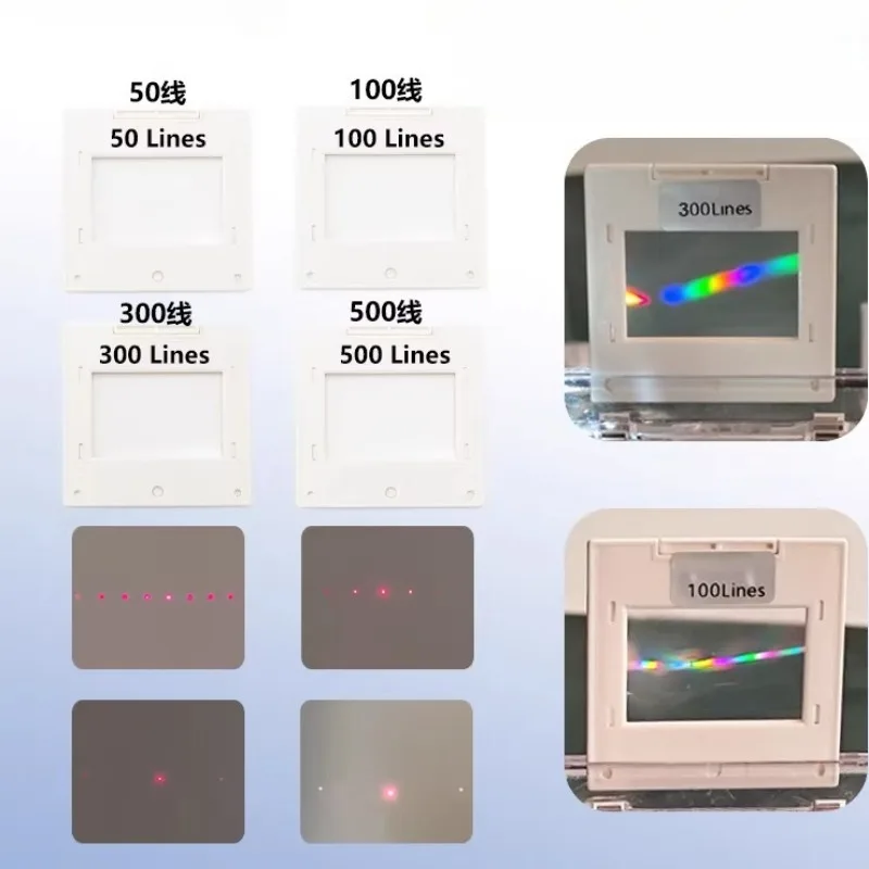 2PC HD PET Hydrogen Atom Stripe Grating Spectrum Holographic Diffraction Line Count 50 100 300 500 Optometry