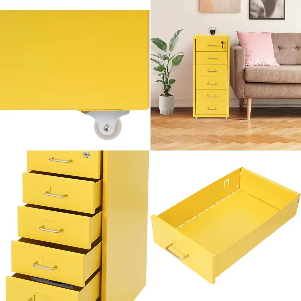 

Желтый металлический вертикальный шкаф для документов на 27 форматов с замком, 6 ящиков, на колесиках, формат А4/Letter, органайзер для домашнего офиса, в собранном виде