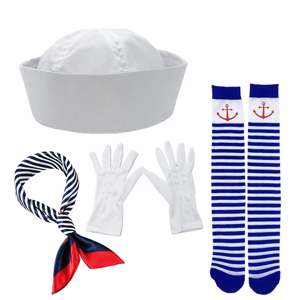 Yacht Party Sailor Cosplay Accessory Set For Women Round Naval Hat, Scarf, Stockings,Gloves Performance Set Clothing Accessories view 5