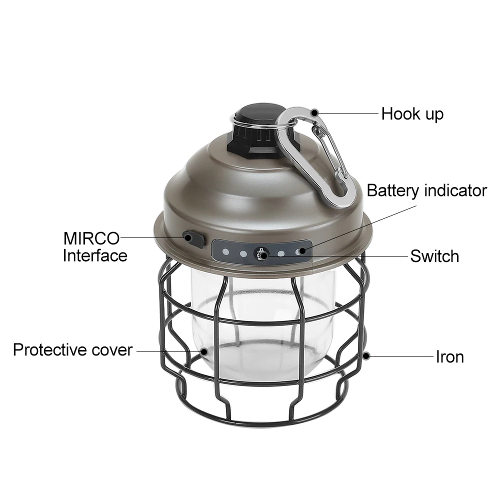 2023 LED Vintage Lantern Outdoor Rechargeable 3600mAh Bulit-in Battery Camping Lights  Waterproof Railroad Lantern For Tent Yard