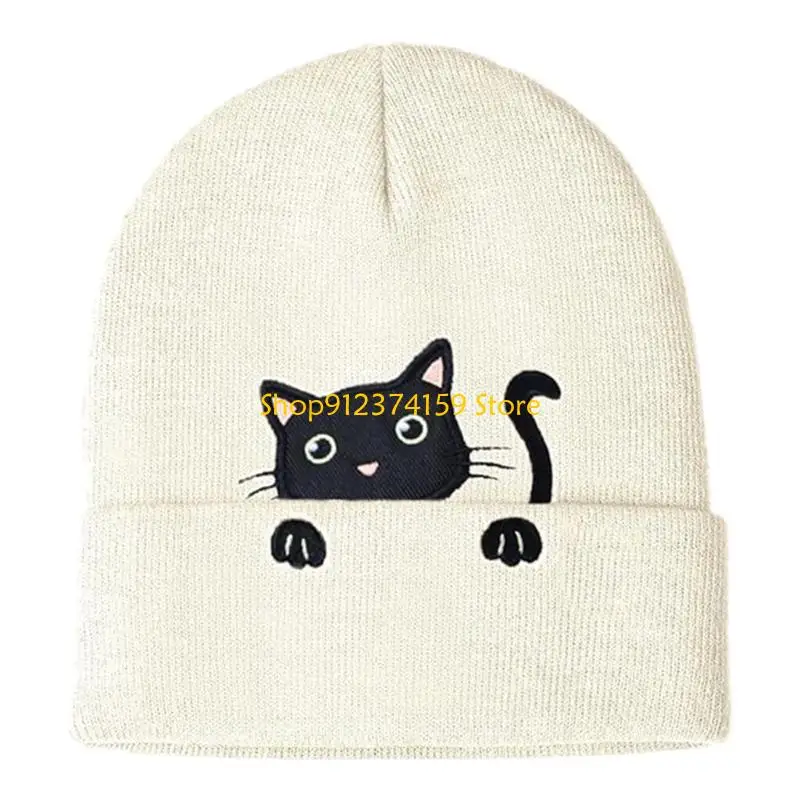 G5AE Knit Hats Embroidered Kitten Knit for Women Hip Hop Hat Unique Cartoon Cats Props Skull Caps for Trendsetting