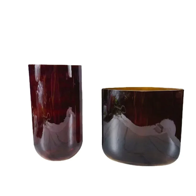 Brown glazed blade flat vase model room flower ware dining table jewelry floral set home high-end ornament