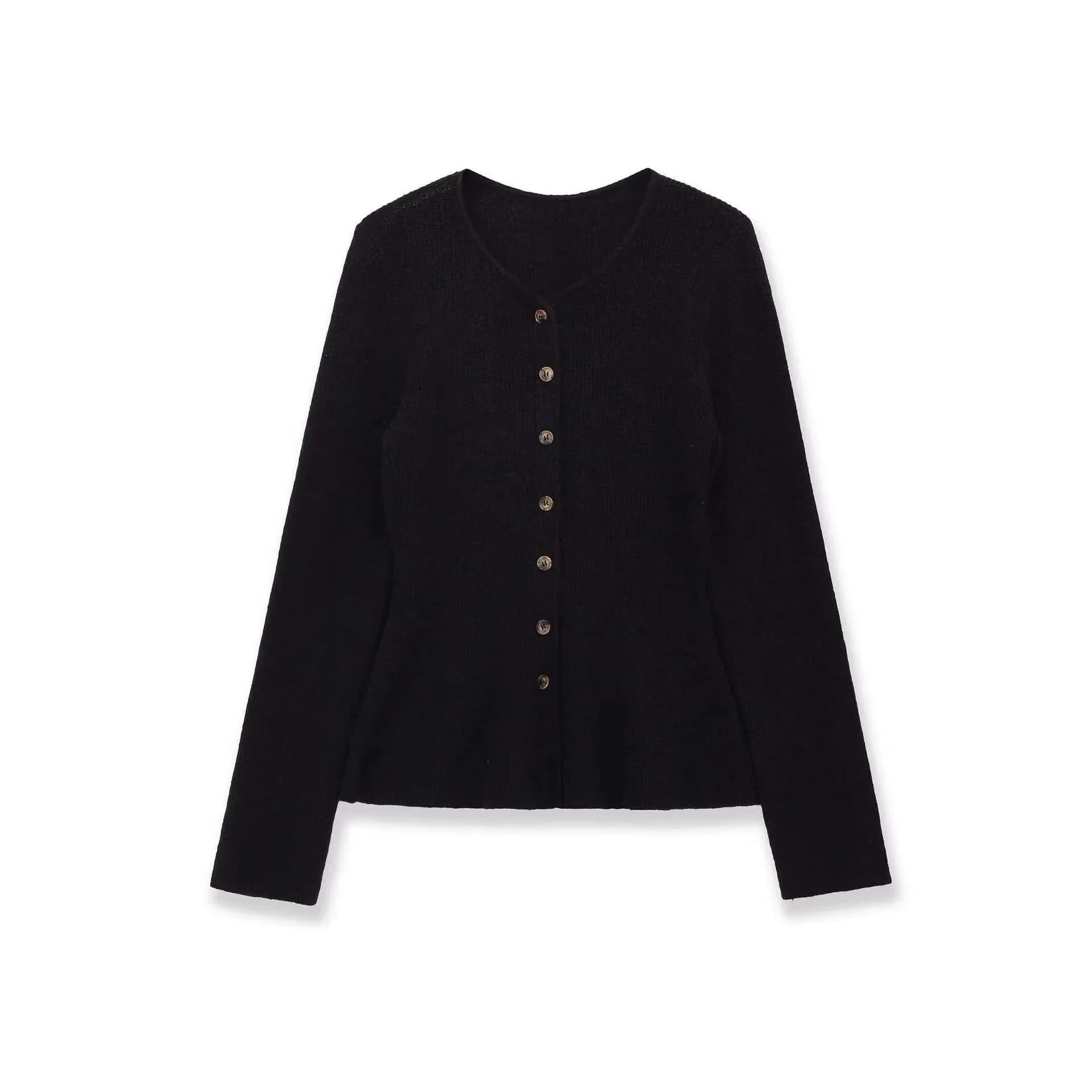 

Женский черный вязаный кардиган с круглым вырезом, осенний повседневный универсальный трикотажный жакет, модный топ