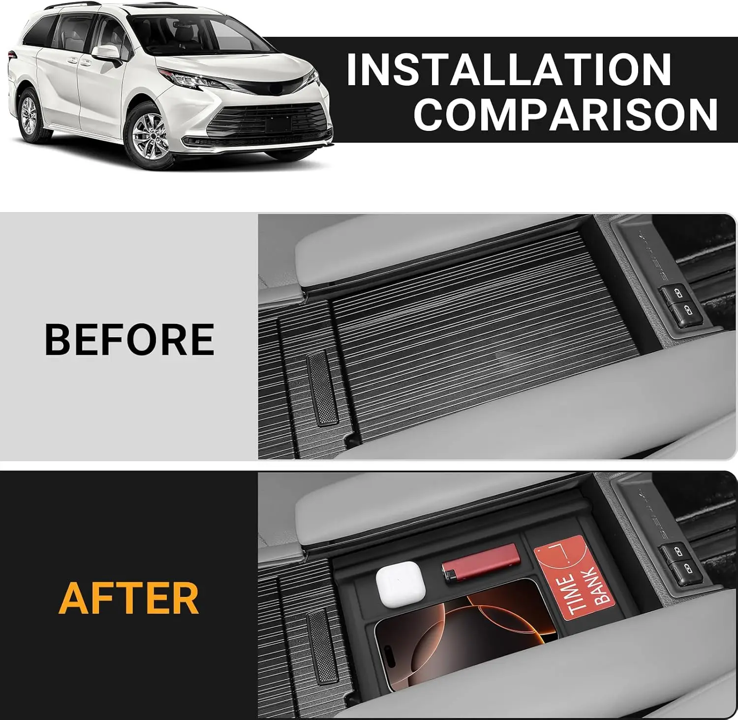 Center Console Tray Liner Compatible For Toyota Sienna 2021-2025 2026 LE/XLE/XSE/Limited/Platinum Accessories, Silicone Center - view 4