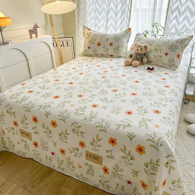 Skin-friendly Soft Sheets Household Printed Flat  Bedroom King Queen Size Bedding Single Double  Breathable Durable