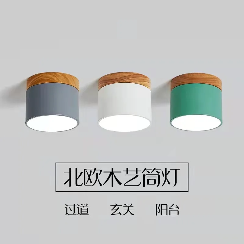 

Macaron Colored Spotlight Entrance Lighting Ceiling Light Nordic Modern Corridor Corridor Wooden Ceiling Light Bedside LED Light