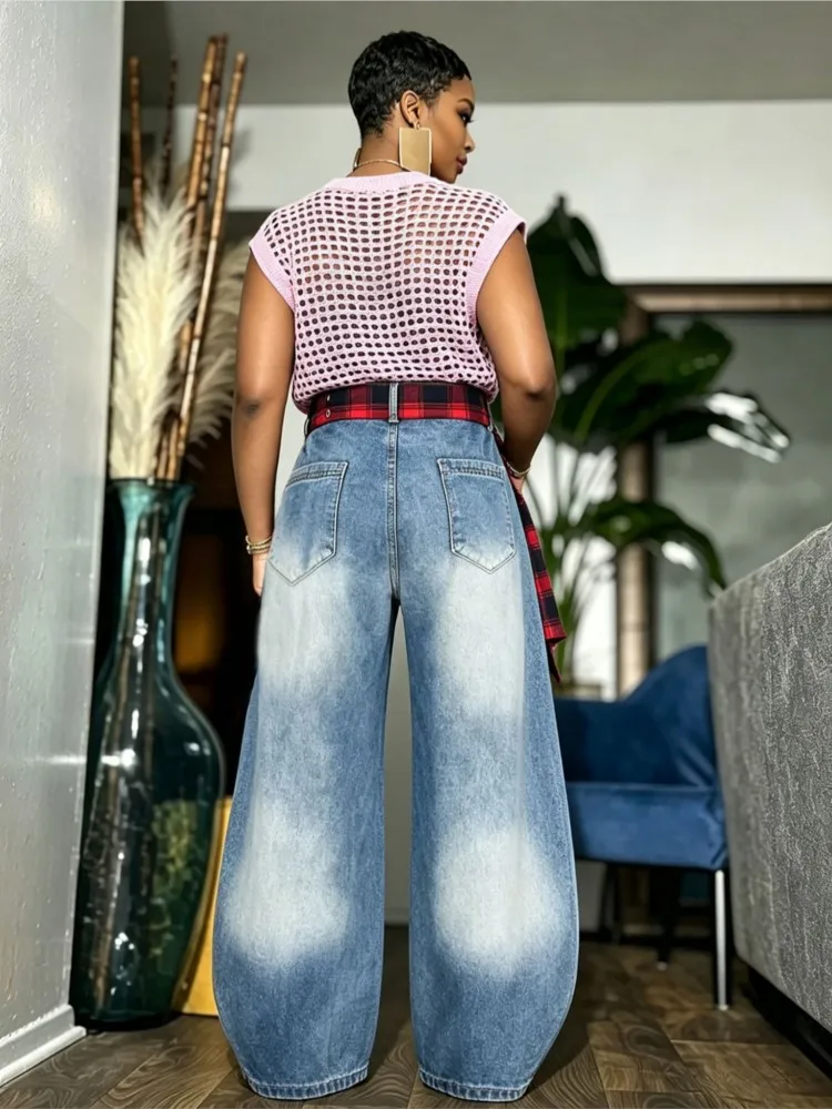 Women High Waist Wide Leg Pants Shiny Straight Pants Long Jeans Casual Trendy Trousers 2026 Autumn Winter New Denim Trousers