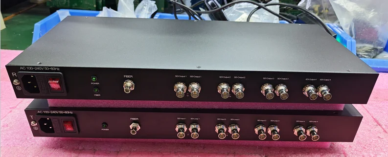 4-Channel 12G-SDI Video Input 4K60Hz with Loop Output LC Fiber Optic Transmitter Receiver Converter Extender for Professional Vi