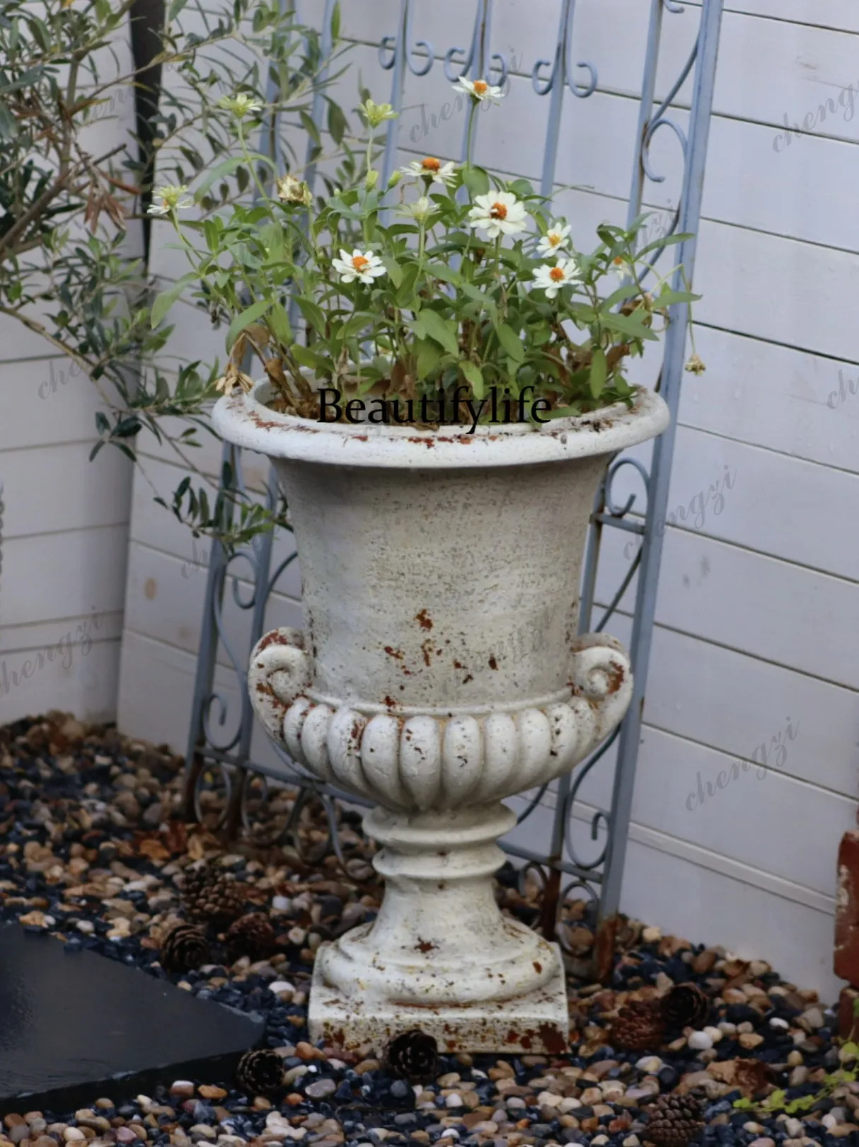Magnesium oxide retro old rust color binaural wine glass flower pot plant breathable balcony garden decoration handicrafts