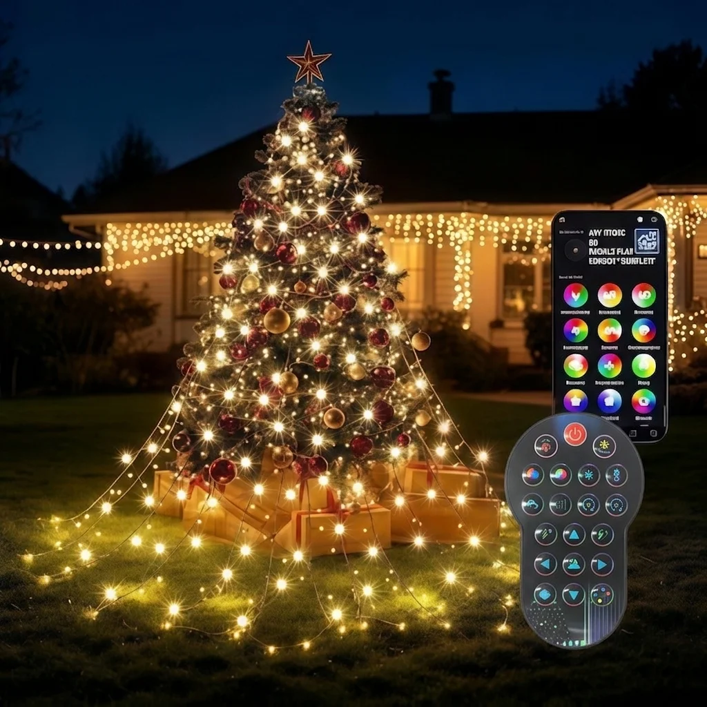1.8M/2.1M 400LEDs Christmas Lights Holiday String Lights with Star Shape Smart LED Xmas Tree for Indoor Outdoor Decor