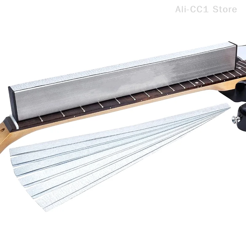1Set Guitars Neck Fret Beam Leveling Bars Luthier Tools With 6pcs Sandpaper Silver Aluminum Musical Instruments Accessories