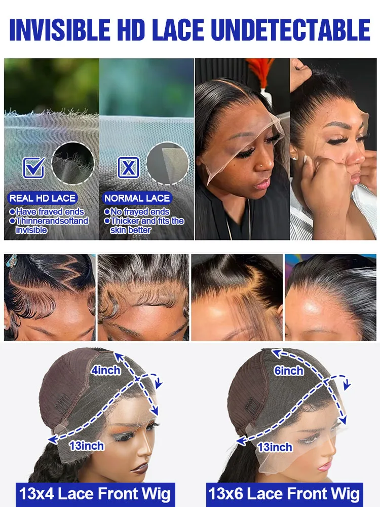Peruca de Cabelo Humano Liso Sedoso Longo Sem Cola com Renda Frontal Completa para Mulheres, Cabelo Humano Virgem Cru Cambojano 13x4 13x6 HD Liso Extremo, Peruca Frontal de Renda Transparente, 40 42 Polegadas, 300 Densidade, Peruca Frontal de Renda HD Liso Sedoso com Linha do Cabelo Pré-Alongada
