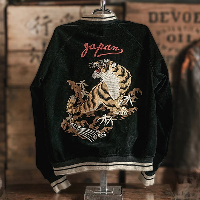 Nonstock Japan fashion Retro Yokosuka Velvet Embroidery Jacket Tiger Falcon Embroidery Double-Sided Wear Baseball Uniform Out...