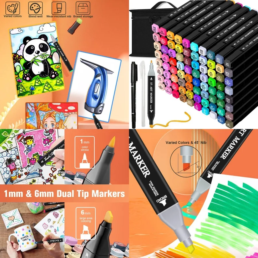 

Tommax 80-цветные спиртовые маркеры с футляром, двойной наконечник, набор спиртовых маркеров для эскизов для взрослых, художников, раскрасок, эскизов